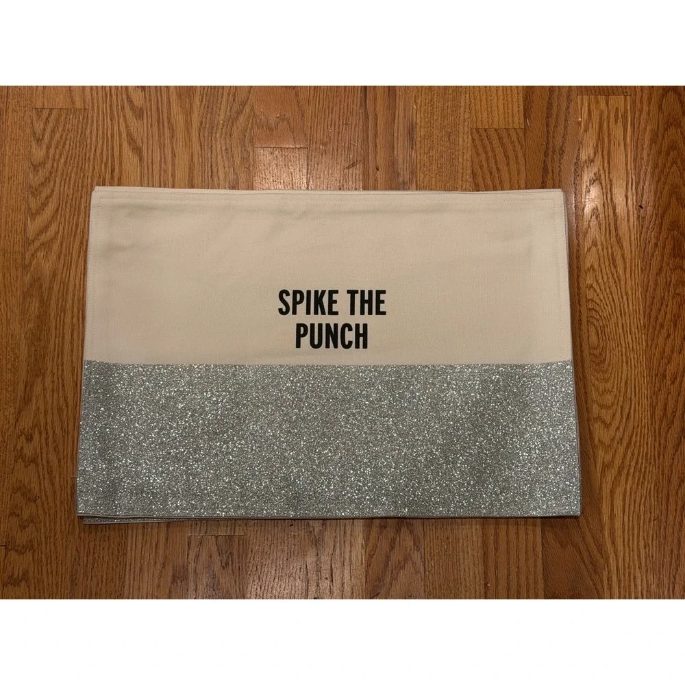 Kate Spade New York Spike The Punch Placemats Set of 4 Silver Glitter Cream New